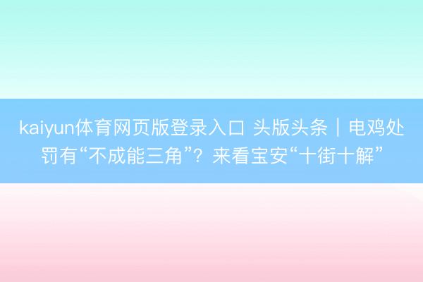 kaiyun体育网页版登录入口 头版头条｜电鸡处罚有“不成能三角”？来看宝安“十街十解”